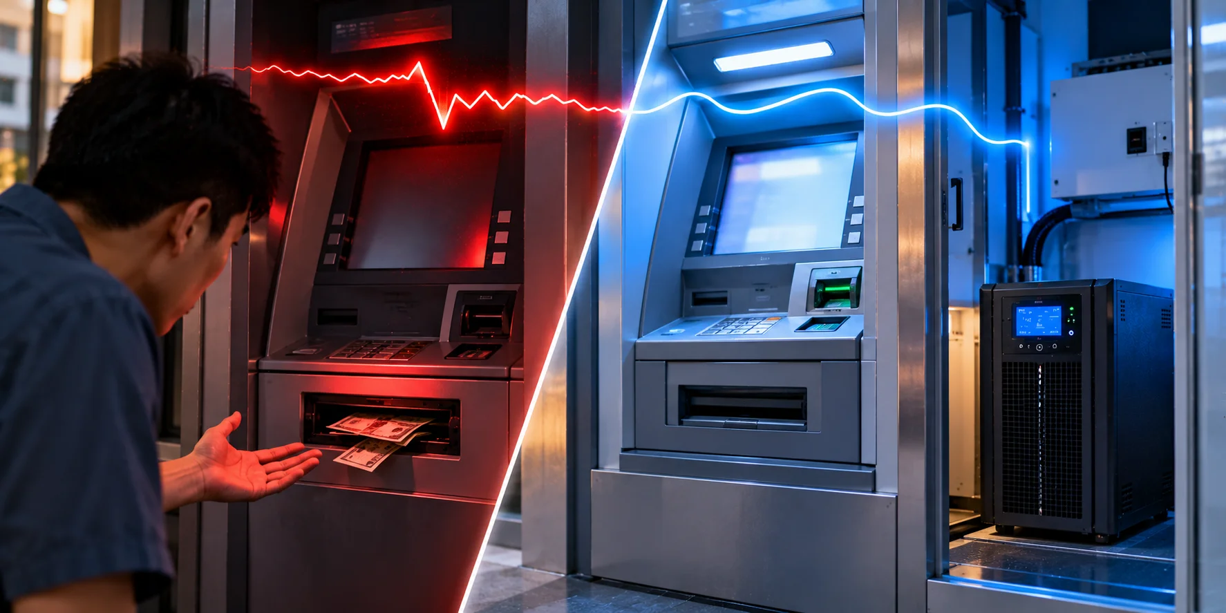 Sụt áp trên máy ATM: nguyên nhân, rủi ro giao dịch lỗi và giải pháp UPS Online