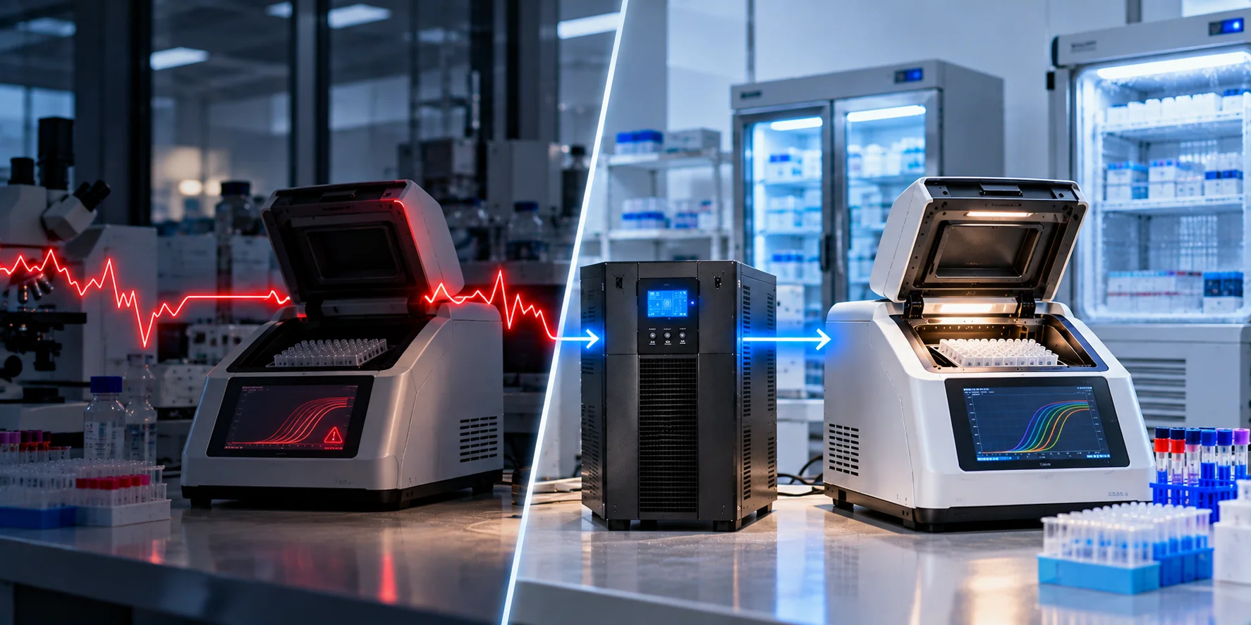 Brownout và Surge trên máy Real-time PCR/qPCR: tốc độ gia nhiệt Peltier chậm lại âm thầm và surge trên module quang học