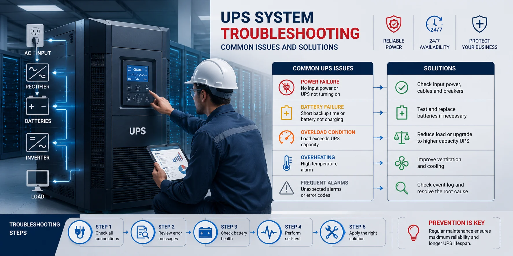 Hướng dẫn xử lý sự cố hệ thống UPS: Các lỗi thường gặp và cách khắc phục