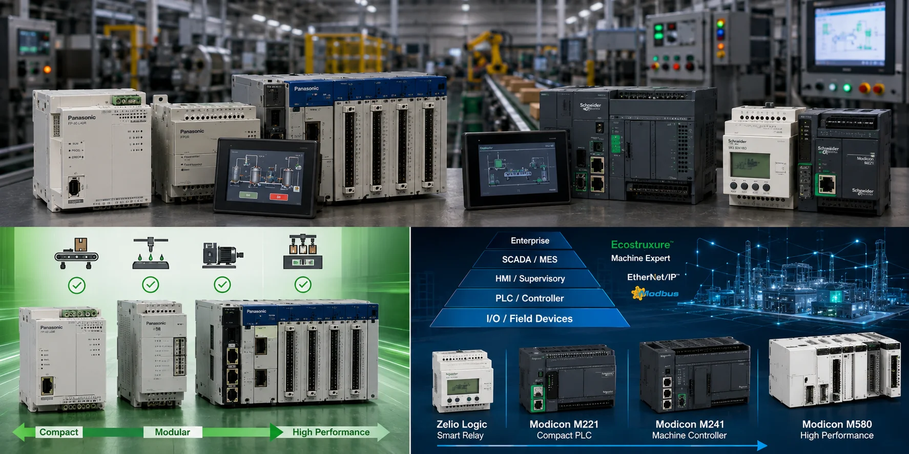 PLC Panasonic và Schneider: Tổng quan toàn diện dòng FP-X/FP0R và Zelio Logic/Modicon M221