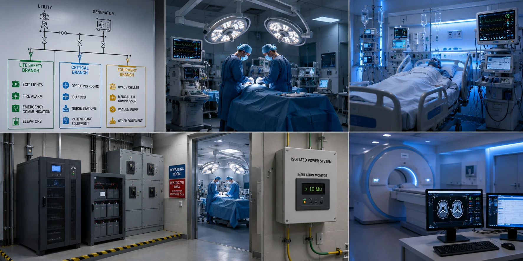 Nguồn điện cấp cứu trong bệnh viện: Bên trong hệ thống điện ICU/Phòng mổ — và những vị trí chính xác cần UPS