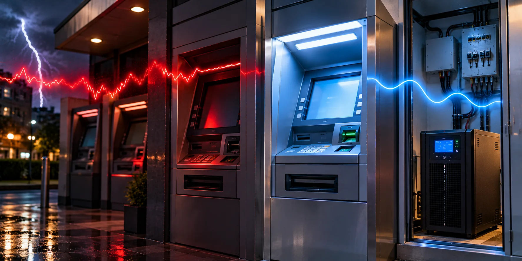 Brownout và Surge trên máy ATM: hao mòn cơ cấu nhả tiền và nguy cơ surge qua hệ thống điện ngân hàng