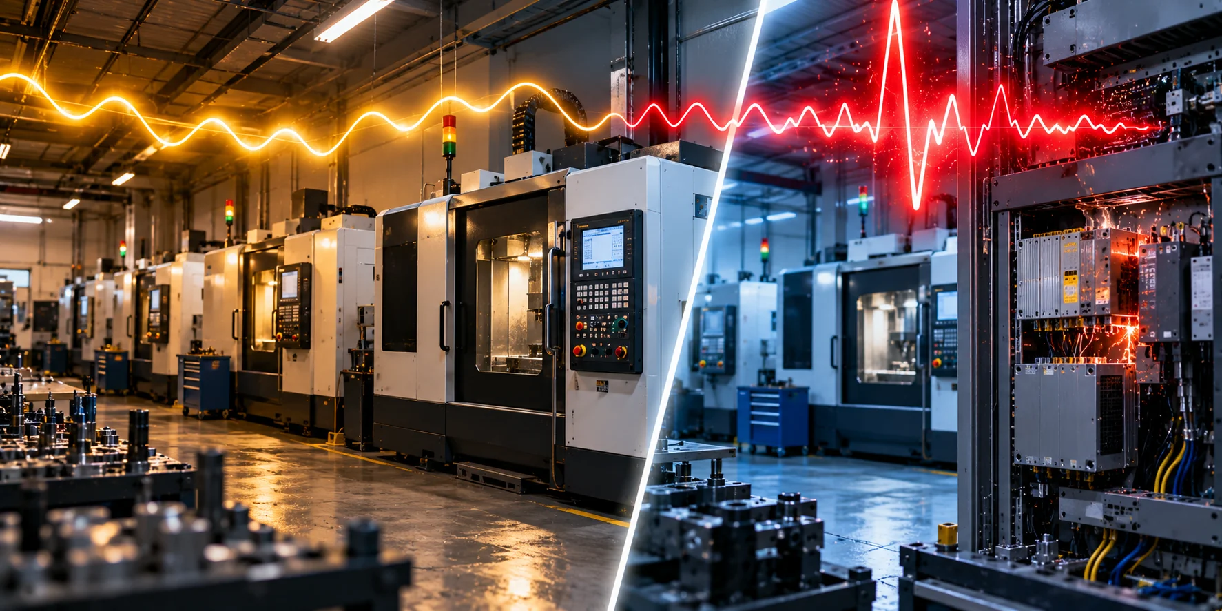 Brownout và Surge trên Máy CNC: mất cân bằng điện áp 3 pha âm thầm và surge lan giữa các máy trong cùng xưởng