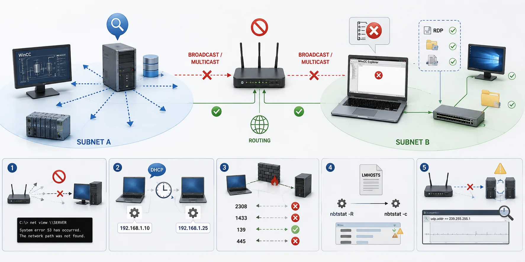 5 lỗi mạng thường gặp khi WinCC Client không thấy Server qua Subnet