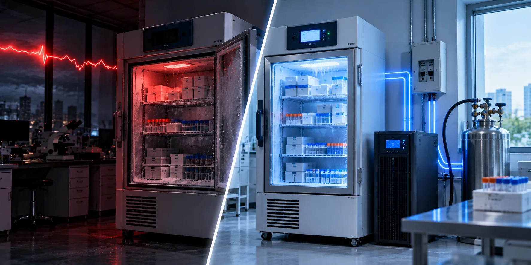 Mất điện hoàn toàn trên Tủ âm sâu -80°C: thời gian giữ nhiệt, hệ thống backup CO2/LN2 và quy trình bảo vệ mẫu khi mất điện