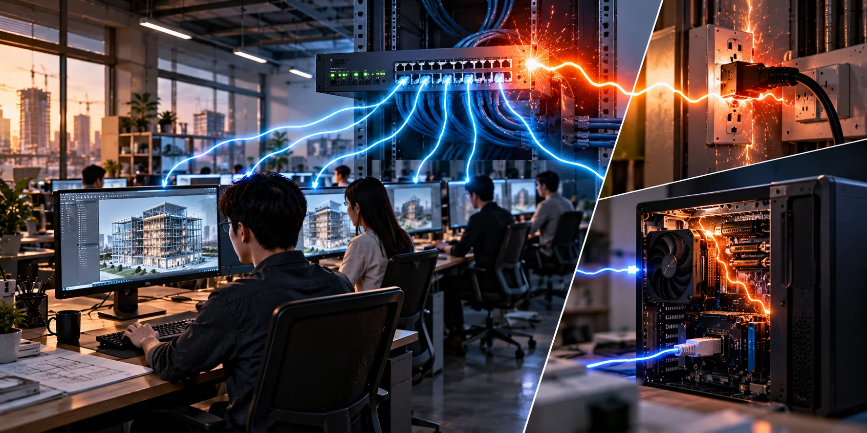 Brownout và Surge trên Workstation CAD/BIM: hao mòn linh kiện âm thầm và surge lan qua mạng văn phòng thiết kế