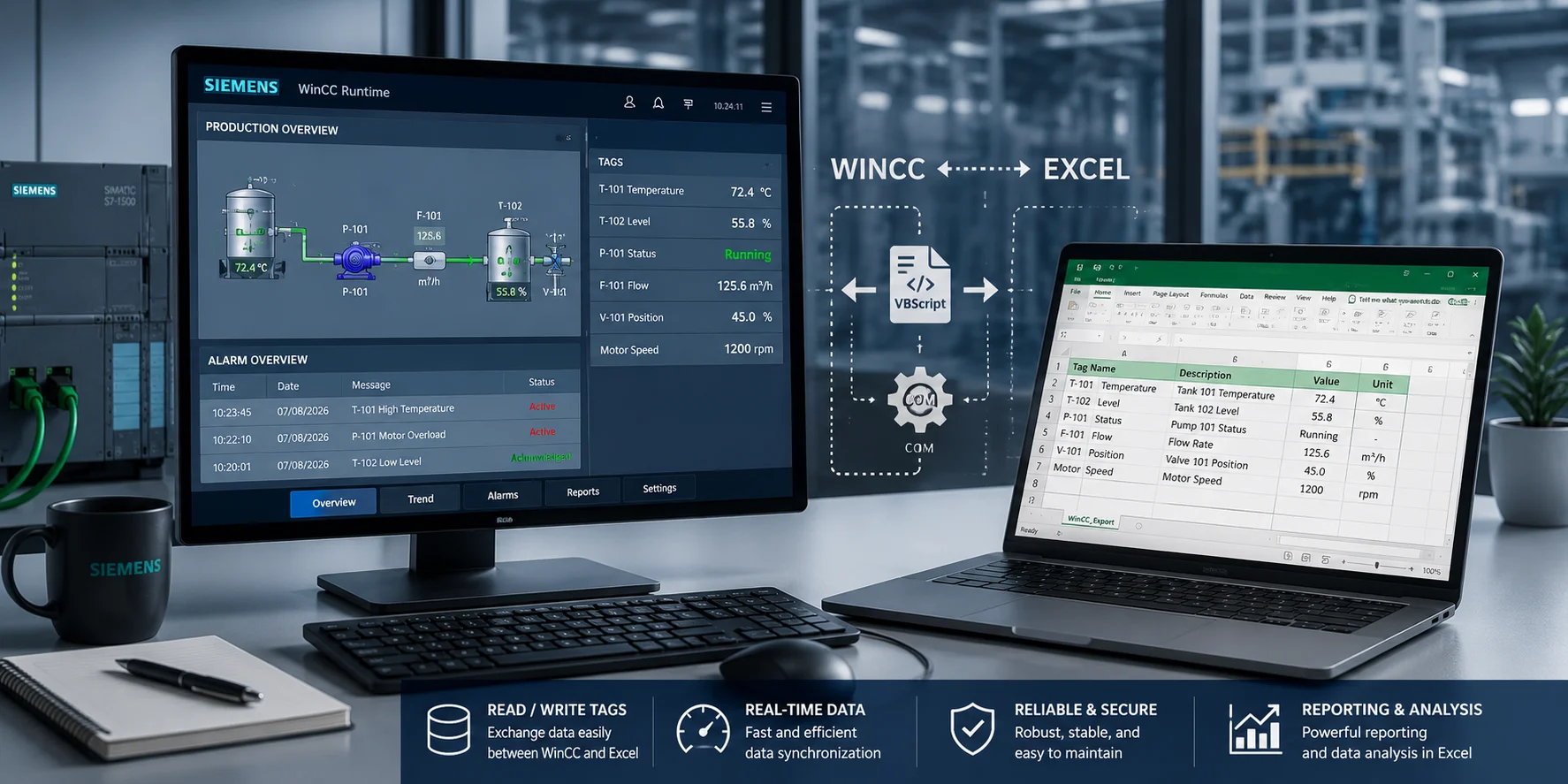 Đọc và ghi dữ liệu giữa WinCC và Microsoft Excel: Hướng dẫn VBScript, OPC và COM (Phần 1)