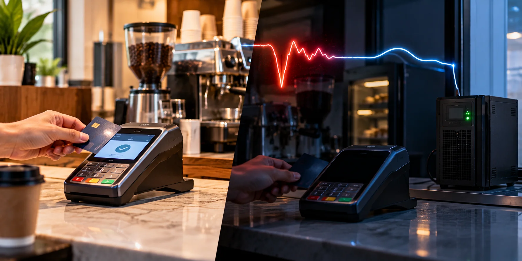 Sụt áp trên máy POS: nguyên nhân, rủi ro giao dịch thất bại và giải pháp UPS/ổn áp cho cửa hàng