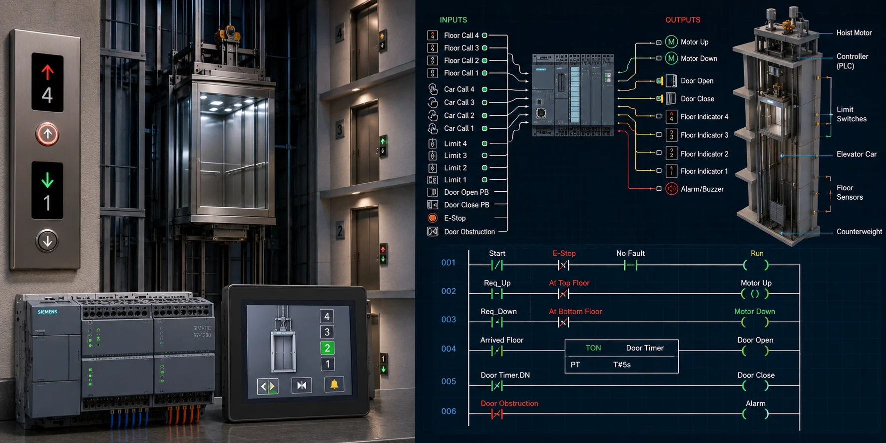 Lập trình PLC điều khiển thang máy: Sơ đồ logic cơ bản và nâng cao