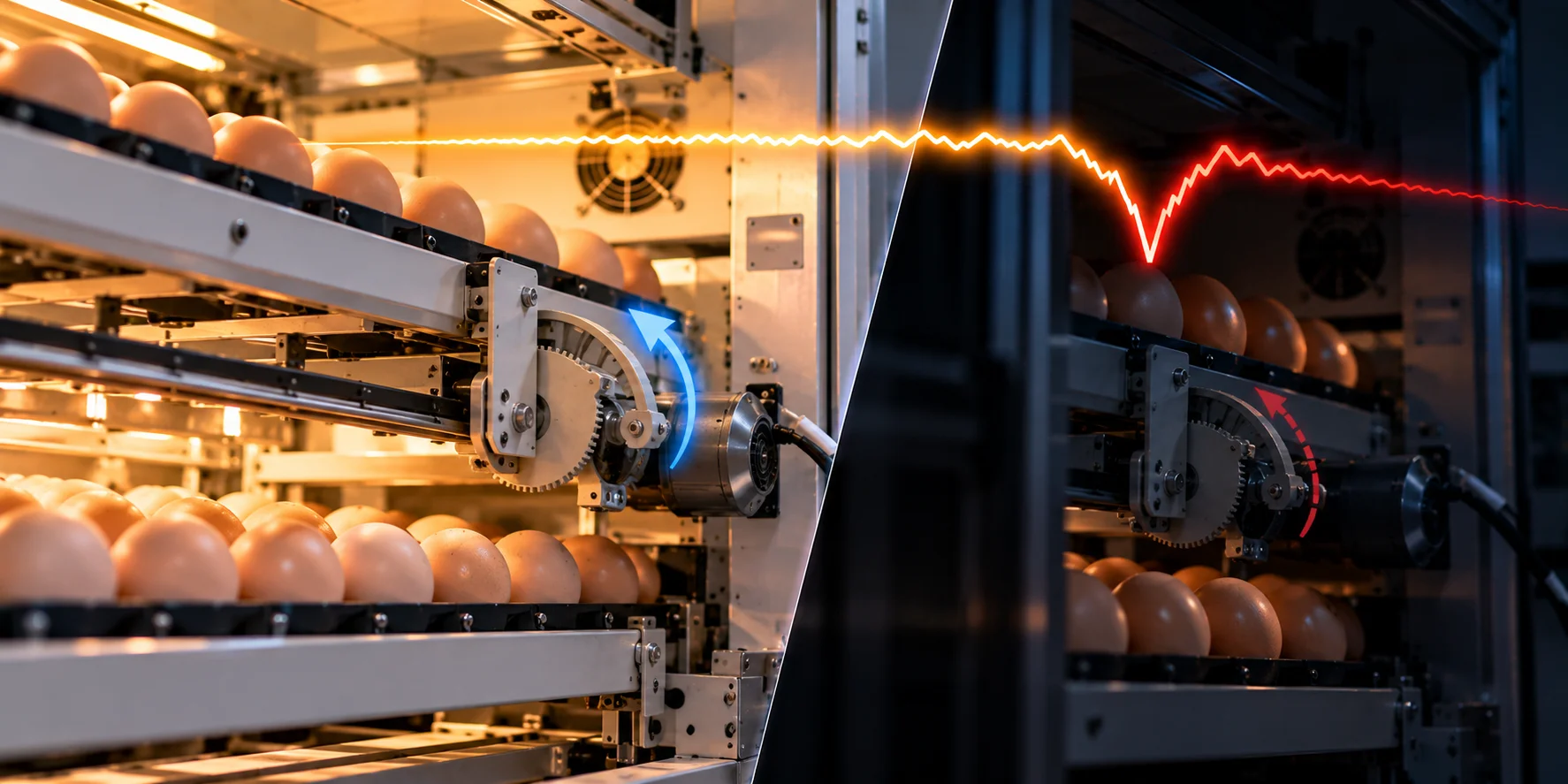 Brownout và Surge trên máy ấp trứng công nghiệp: động cơ đảo trứng "yếu" âm thầm và sét lan truyền qua hệ thống cảm biến phân tán